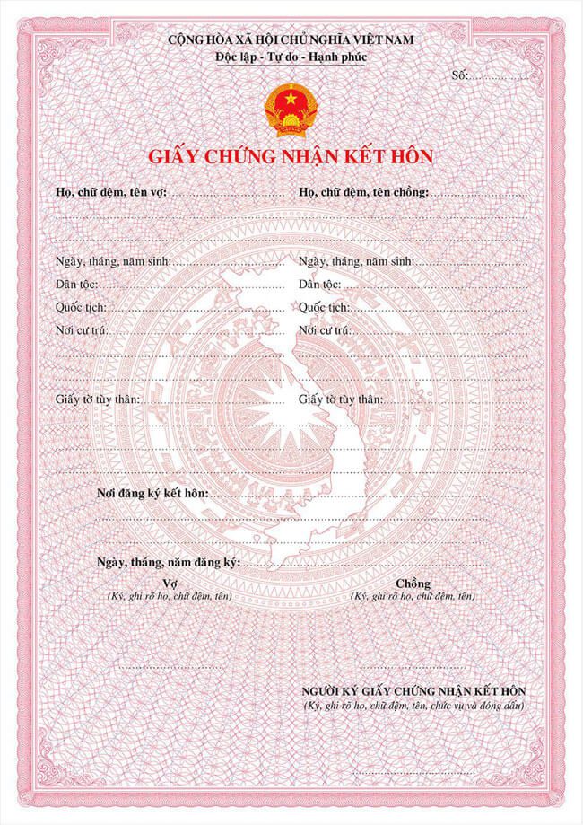 Thủ tục đăng ký kết hôn tại Uỷ ban nhân dân xã, phường Giấy chứng nhận kết hôn