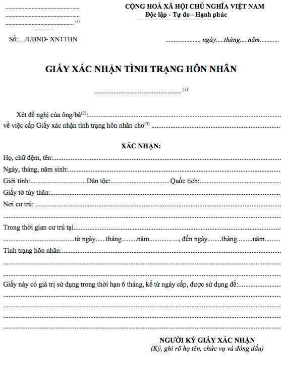 Xác nhận tình trạng hôn nhân theo quy định pháp luật Giấy xác nhận tình trạng hôn nhân