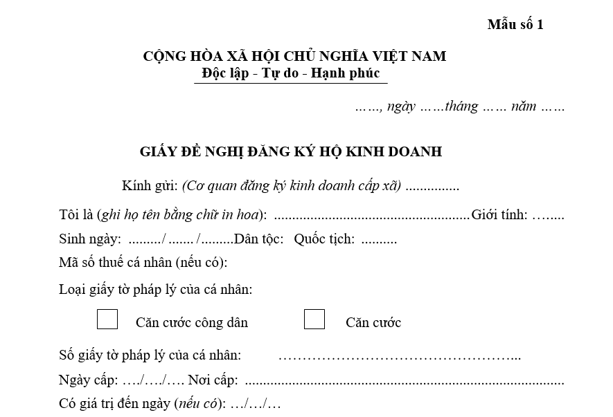 Mẫu Giấy đề nghị đăng ký hộ kinh doanh Mẫu Giấy đề nghị đăng ký hộ kinh doanh