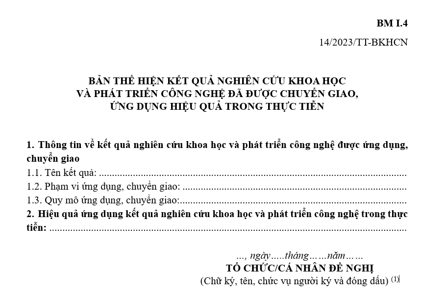 Mẫu tài liệu thể hiện kết quả nghiên cứu khoa học và phát triển công nghệ đã được chuyển giao, ứng dụng hiệu quả trong thực tiễn mẫu tài liệu thể hiện kết quả nghiên cứu khoa học và phát triển công nghệ đã được chuyển giao, ứng dụng hiệu quả trong thực tiễn