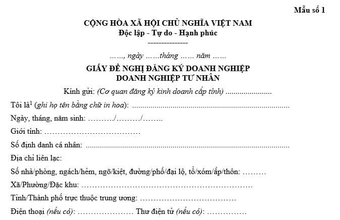 Mẫu Giấy đề nghị đăng ký doanh nghiệp cho doanh nghiệp tư nhân mẫu giấy đăng ký doanh nghiệp cho doanh nghiệp tư nhân