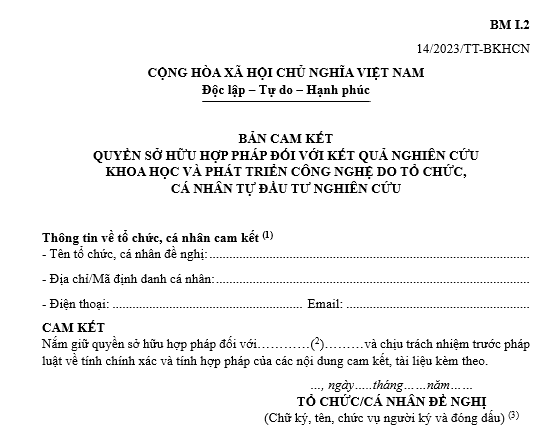 Mẫu tài liệu chứng minh quyền sở hữu hợp pháp đối với kết quả nghiên cứu khoa học và phát triển công nghệ hoặc văn bản cam kết trong trường hợp không có tài liệu chứng minh mẫu tài liệu chứng minh quyền sở hữu hợp pháp đối với kết quả nghiên cứu khoa học và phát triển công nghệ hoặc văn bản cam kết trong trường hợp không có tài liệu chứng minh
