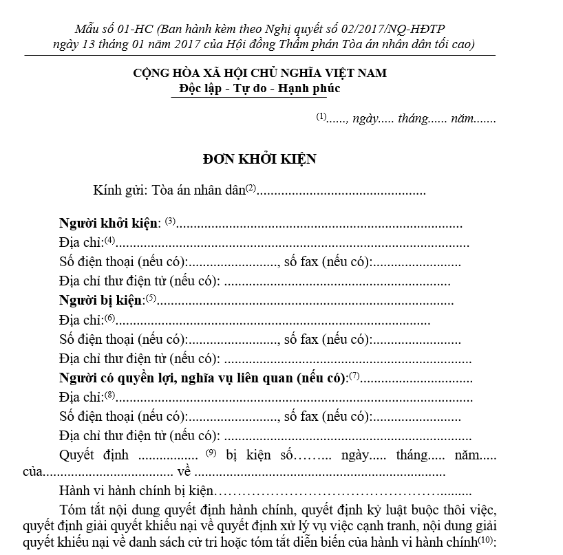 Mẫu Đơn khởi kiện Mẫu Đơn khởi kiện