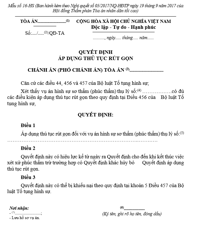 Mẫu Quyết định áp dụng thủ tục rút gọn Mẫu Quyết định áp dụng thủ tục rút gọn