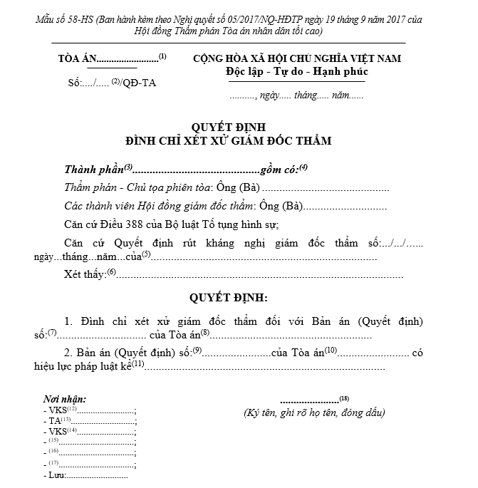 Mẫu Quyết định đình chỉ xét xử giám đốc thẩm Mẫu Quyết định đình chỉ xét xử giám đốc thẩm
