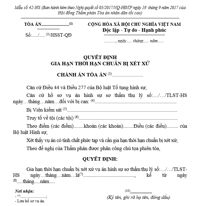 Mẫu Quyết định gia hạn thời hạn chuẩn bị xét xử Mẫu Quyết định gia hạn thời hạn chuẩn bị xét xử