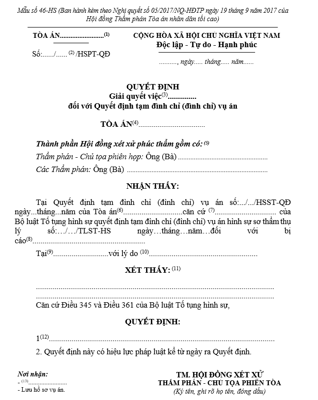 Mẫu Quyết định giải quyết việc kháng cáo, kháng nghị đối với Quyết định tạm đình chỉ (đình chỉ) vụ án Mẫu Quyết định giải quyết việc kháng cáo, kháng nghị đối với Quyết định tạm đình chỉ (đình chỉ) vụ án