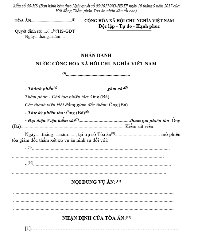Mẫu Quyết định giám đốc thẩm Mẫu Quyết định giám đốc thẩm