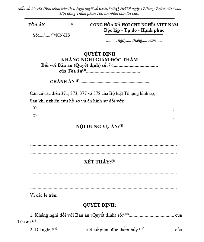 Mẫu Quyết định kháng nghị giám đốc thẩm Mẫu Quyết định kháng nghị giám đốc thẩm