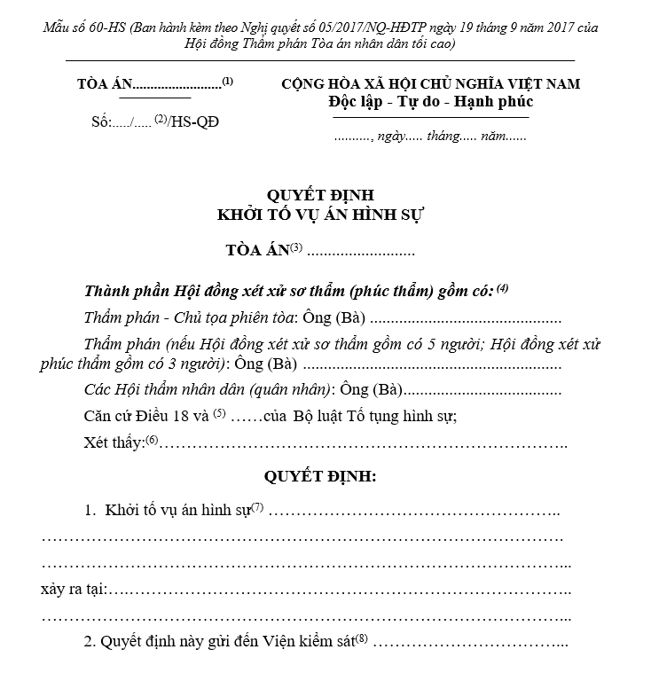 Mẫu Quyết định khởi tố vụ án hình sự Mẫu Quyết định khởi tố vụ án hình sự