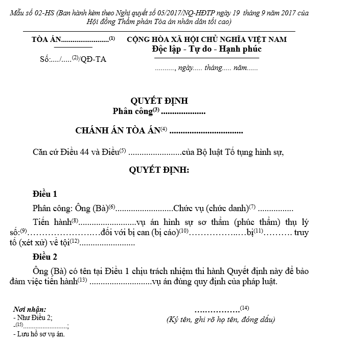Mẫu Quyết định phân công Thư ký Tòa án tiến hành tố tụng đối với vụ án hình sự; quyết định phân công Thẩm tra viên thẩm tra hồ sơ vụ án hình sự Mẫu Quyết định phân công Thư ký Tòa án tiến hành tố tụng đối với vụ án hình sự; quyết định phân công Thẩm tra viên thẩm tra hồ sơ vụ án hình sự