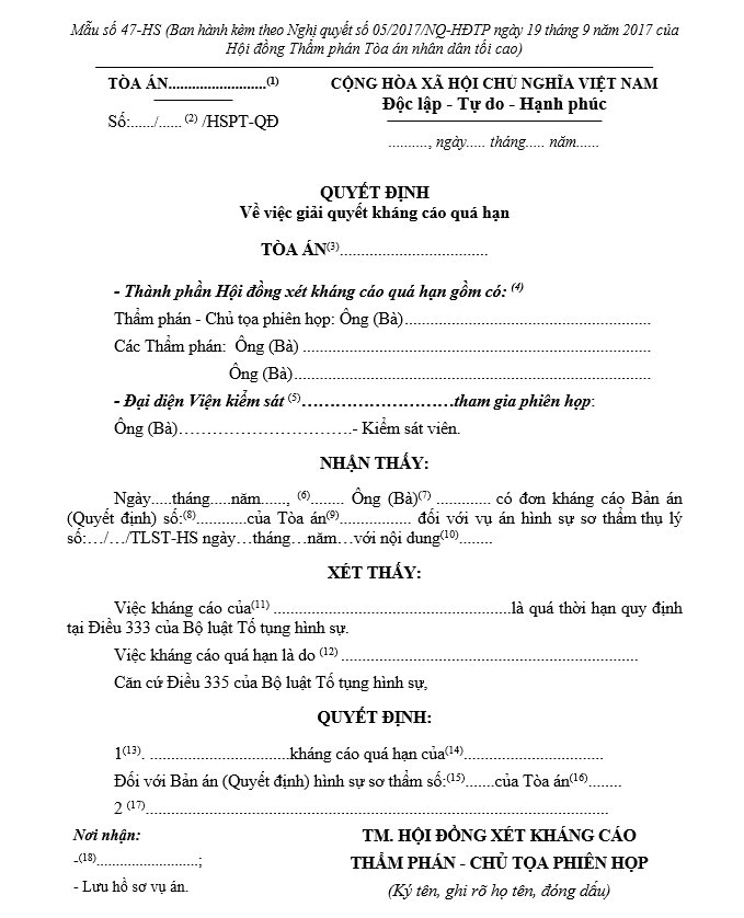Mẫu Quyết định về việc giải quyết kháng cáo quá hạn Mẫu Quyết định về việc giải quyết kháng cáo quá hạn