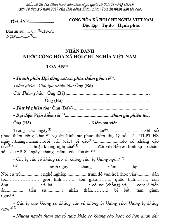 Mẫu bản án hình sự phúc thẩm Mẫu bản án hình sự phúc thẩm