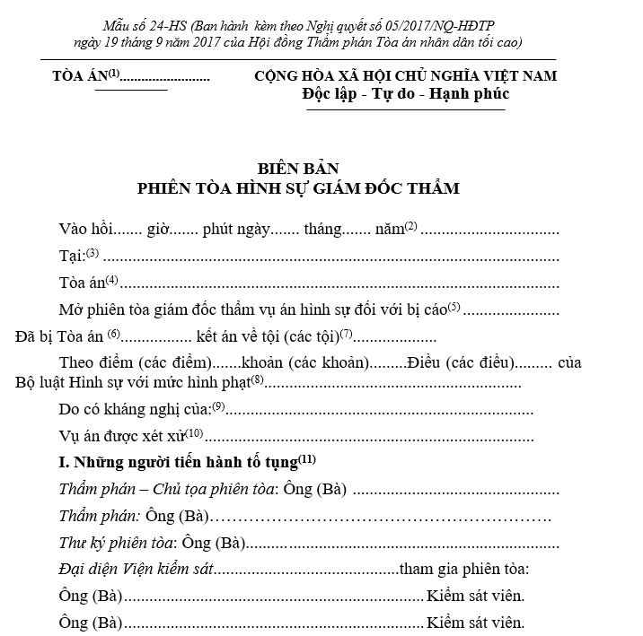 Mẫu biên bản phiên tòa hình sự giám đốc thẩm Mẫu biên bản phiên tòa hình sự giám đốc thẩm