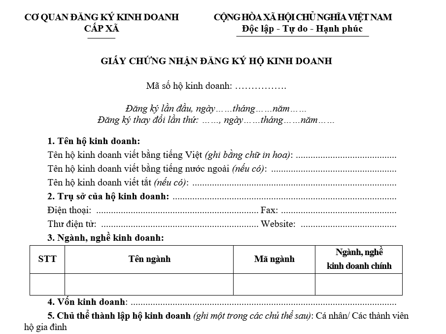 Mẫu giấy chứng nhận đăng ký hộ kinh doanh Mẫu giấy chứng nhận đăng ký hộ kinh doanh