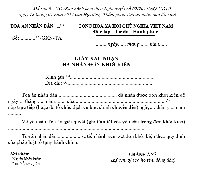 Mẫu giấy xác nhận đã nhận đơn khởi kiện Mẫu giấy xác nhận đã nhận đơn khởi kiện