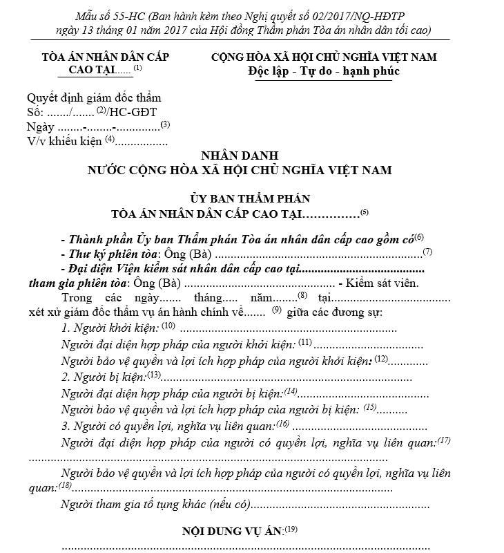 Mẫu Quyết định Giám đốc thẩm của Ủy ban Thẩm phán Tòa án nhân dân cấp cao Mẫu Quyết định Giám đốc thẩm của Ủy ban Thẩm phán Tòa án nhân dân cấp cao