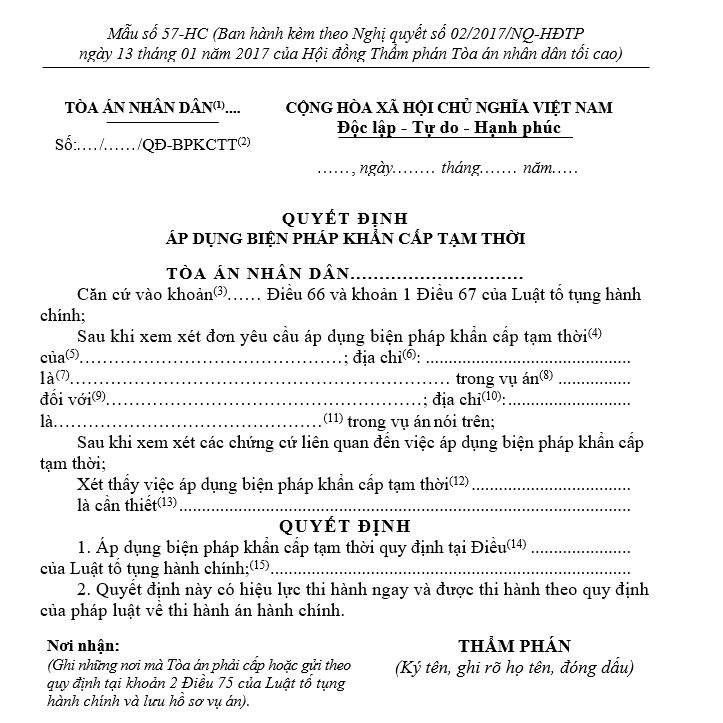 Mẫu Quyết định buộc thi hành án hành chính Mẫu Quyết định buộc thi hành án hành chính