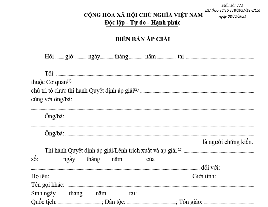 Mẫu biên bản áp giải Mẫu biên bản áp giải