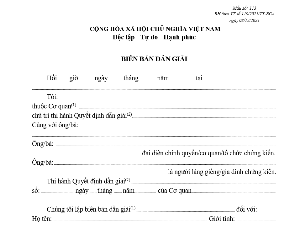 Mẫu biên bản dẫn giải Mẫu biên bản dẫn giải