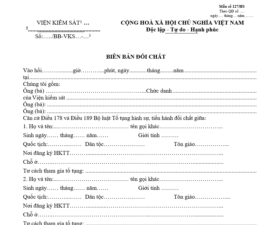 Mẫu biên bản đối chất Mẫu biên bản đối chất