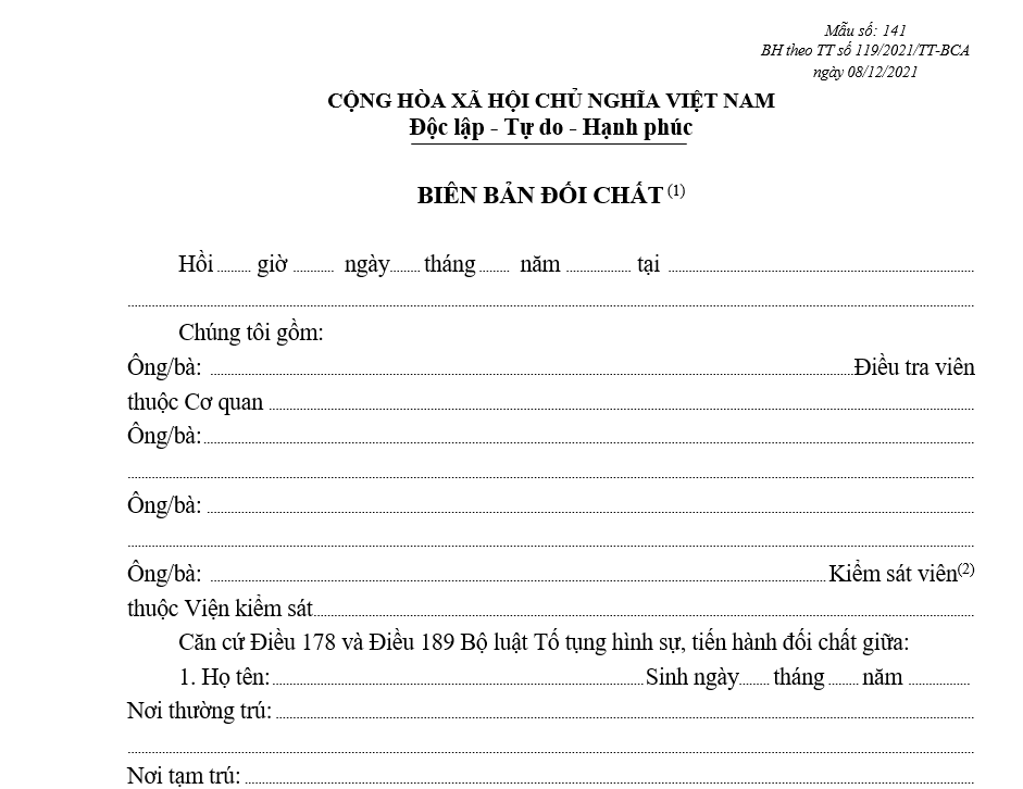 Mẫu biên bản đối chất Mẫu biên bản đối chất