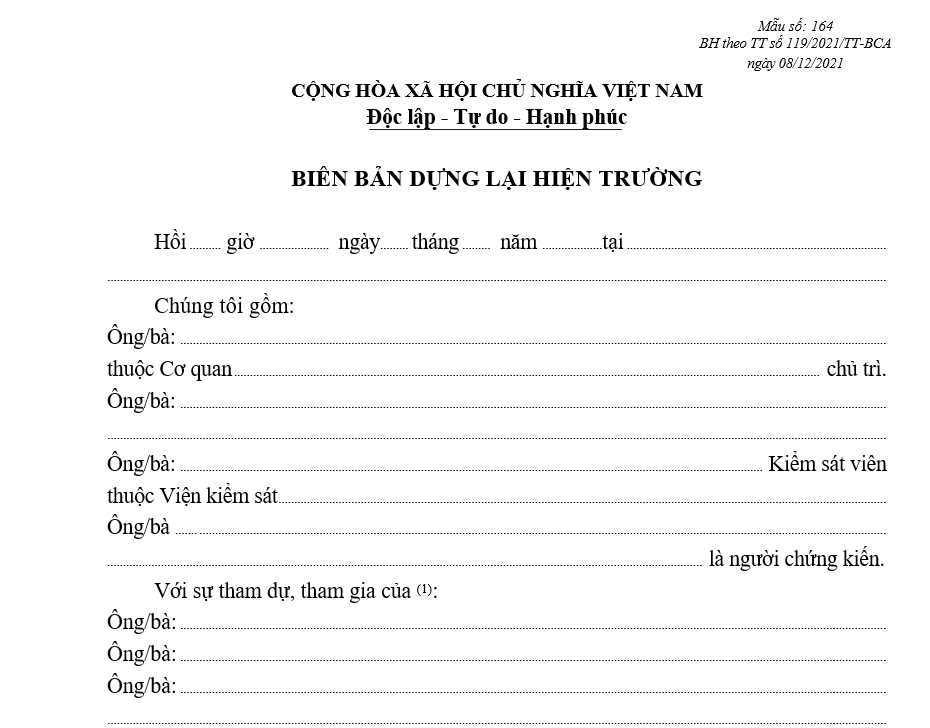 Mẫu biên bản dựng lại hiện trường Mẫu biên bản dựng lại hiện trường