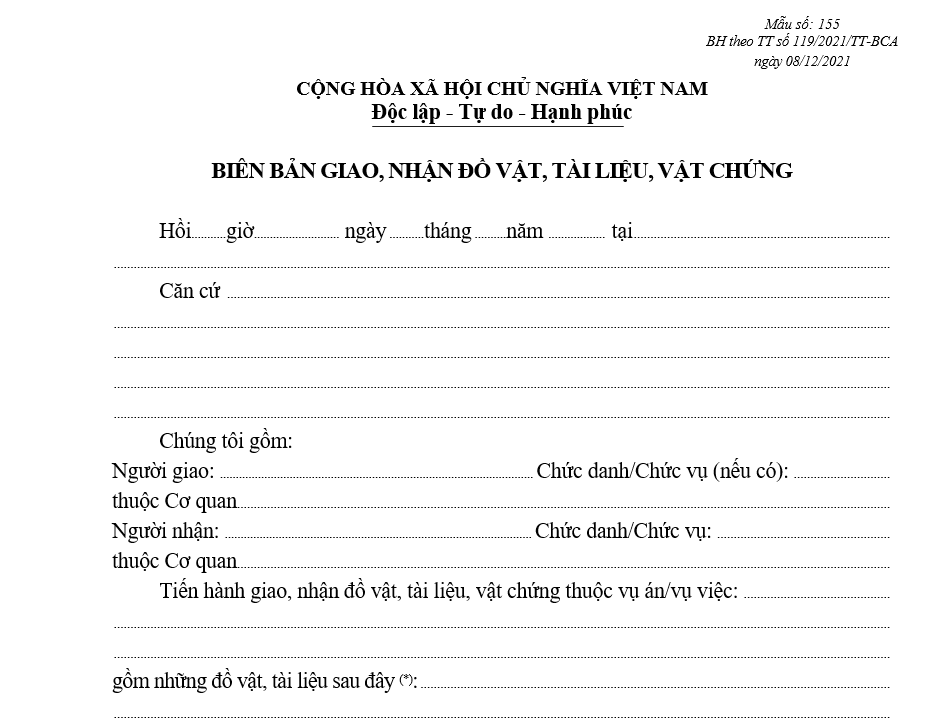 Mẫu biên bản giao, nhận đồ vật, tài liệu, vật chứng Mẫu biên bản giao, nhận đồ vật, tài liệu, vật chứng