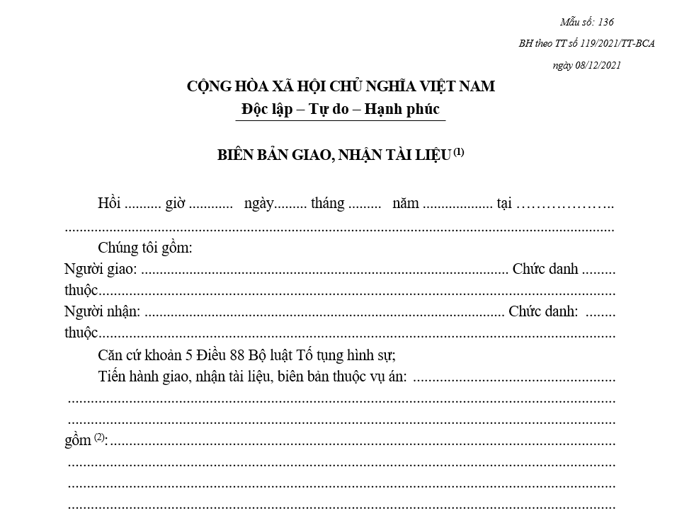 Mẫu biên bản giao, nhận tài liệu Mẫu biên bản giao, nhận tài liệu