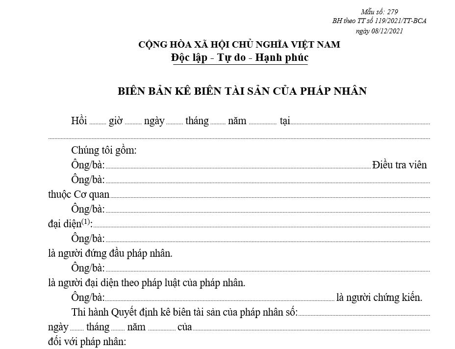 Mẫu biên bản kê biên tài sản của pháp nhân Mẫu biên bản kê biên tài sản của pháp nhân