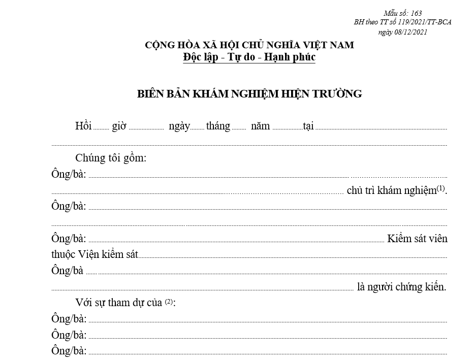 Mẫu biên bản khám nghiệm hiện trường Mẫu biên bản khám nghiệm hiện trường