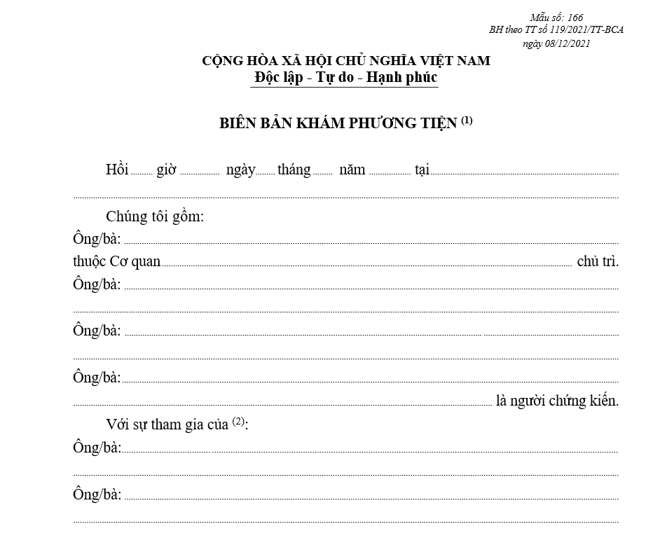 Mẫu biên bản khám phương tiện (không liên quan đến tai nạn giao thông) Mẫu biên bản khám phương tiện (không liên quan đến tai nạn giao thông)