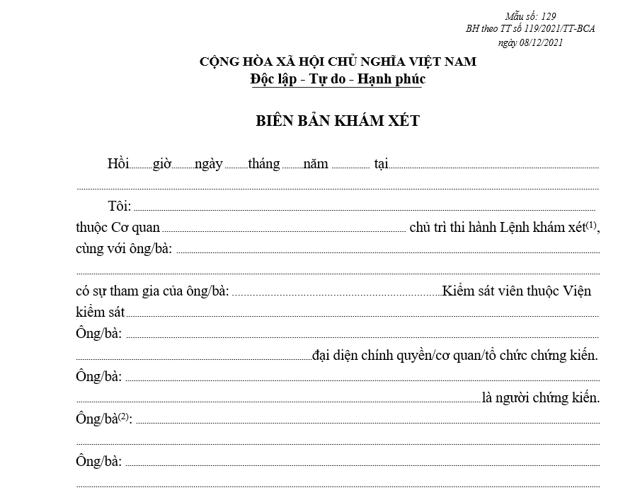 Mẫu biên bản khám xét Mẫu biên bản khám xét