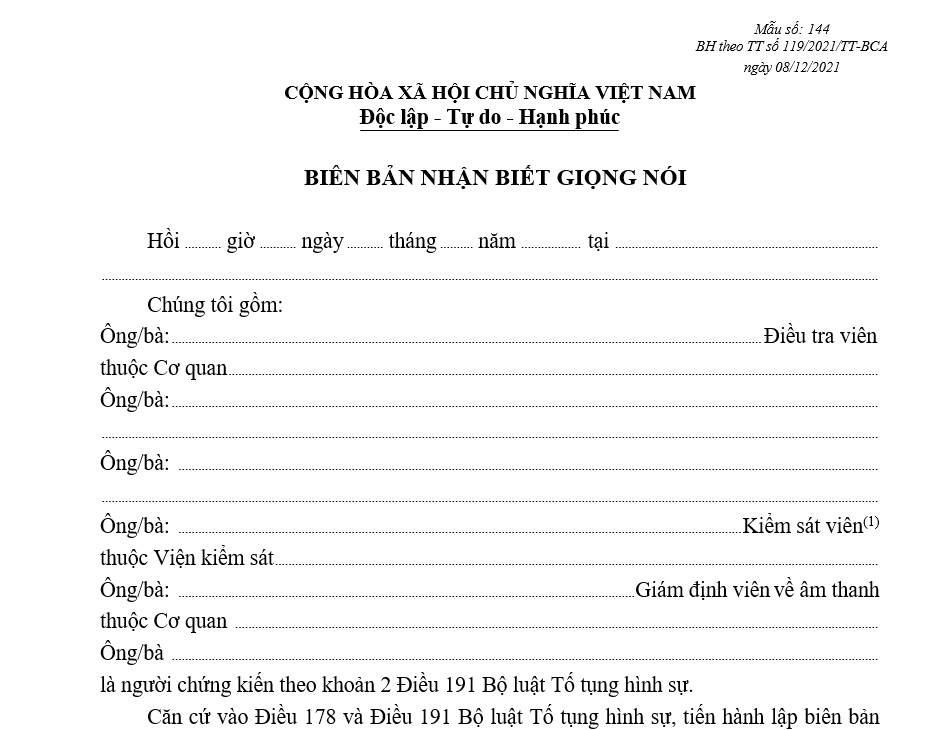 Mẫu biên bản nhận biết giọng nói Mẫu biên bản nhận biết giọng nói