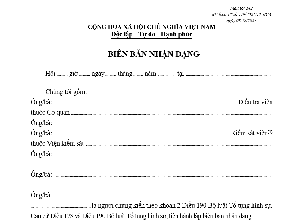 Mẫu biên bản nhận dạng Mẫu biên bản nhận dạng