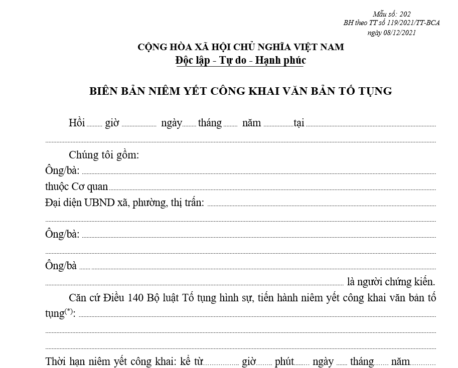 Mẫu biên bản niêm yết công khai văn bản tố tụng Mẫu biên bản niêm yết công khai văn bản tố tụng