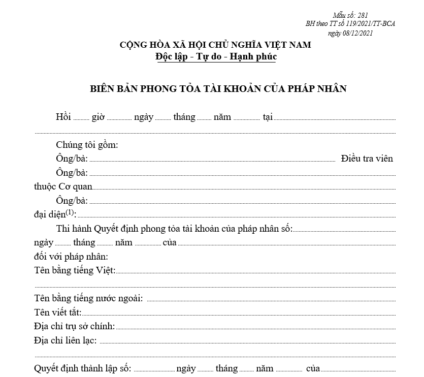 Mẫu biên bản phong tỏa tài khoản của pháp nhân Mẫu biên bản phong tỏa tài khoản của pháp nhân