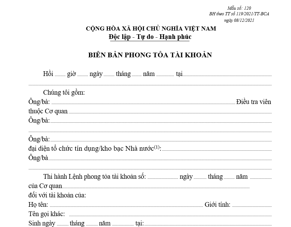 Mẫu biên bản phong tỏa tài khoản Mẫu biên bản phong tỏa tài khoản