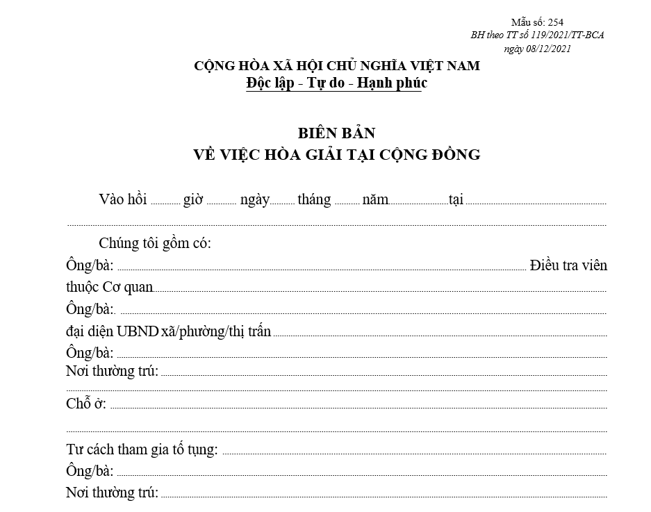 Mẫu biên bản về việc hòa giải tại cộng đồng Mẫu biên bản về việc hòa giải tại cộng đồng