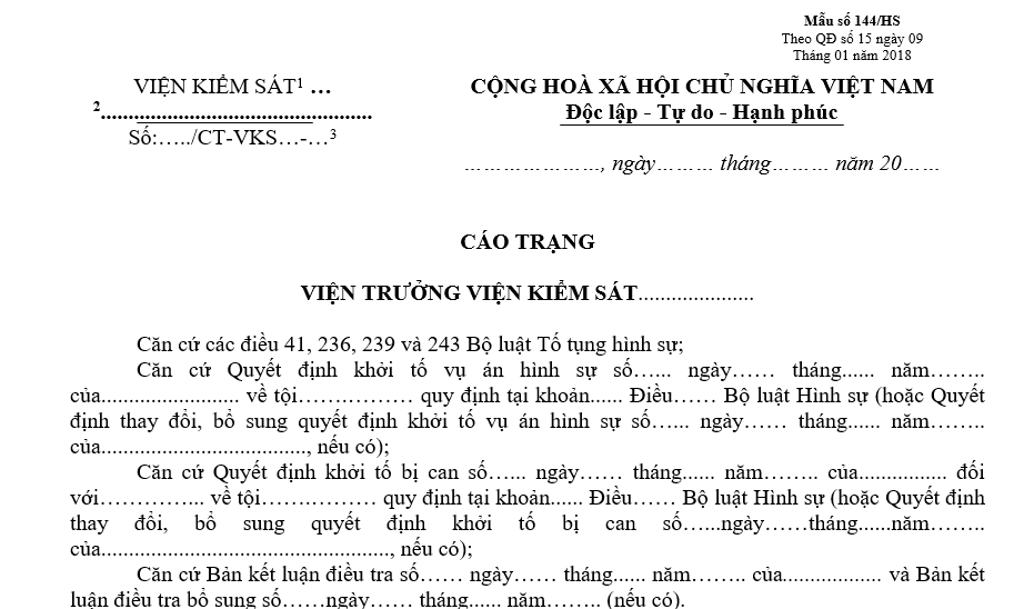 Mẫu cáo trạng Mẫu cáo trạng