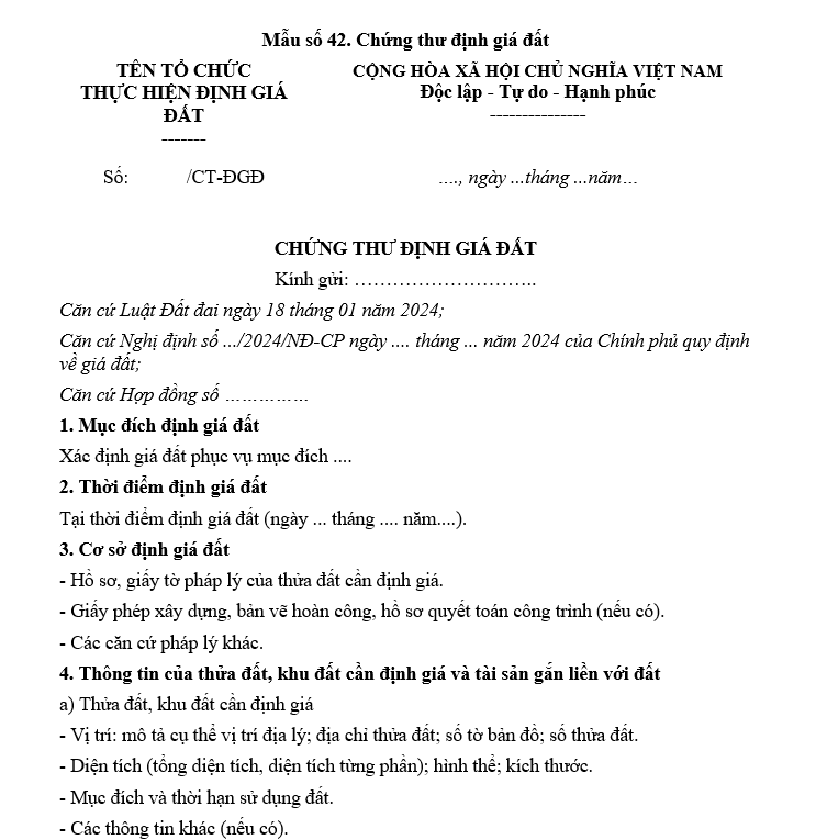 Mẫu chứng thư định giá đất Mẫu chứng thư định giá đất