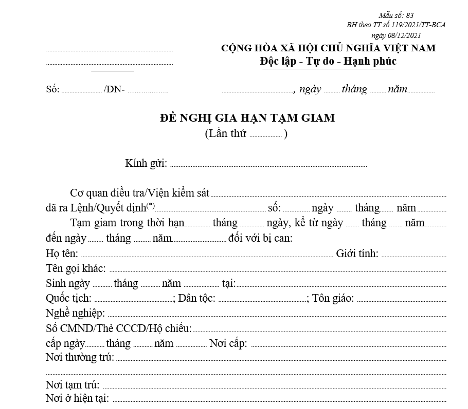 Mẫu đề nghị gia hạn tạm giam Mẫu đề nghị gia hạn tạm giam