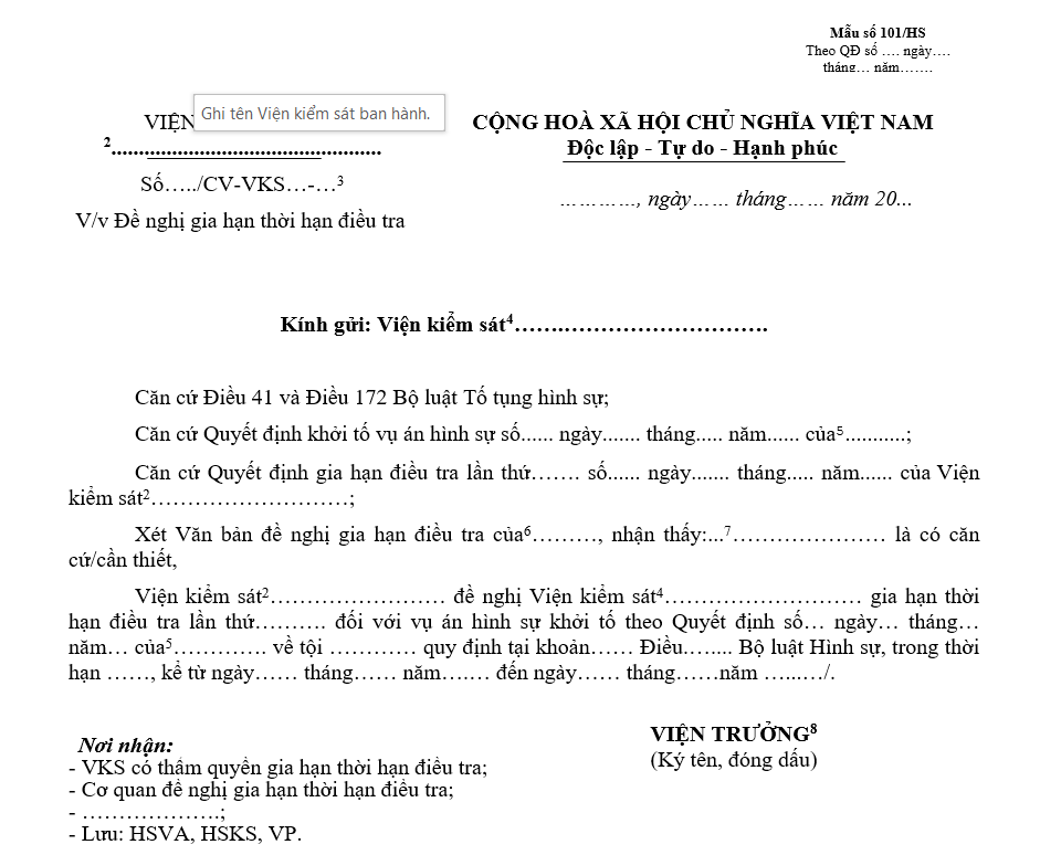 Mẫu đề nghị gia hạn thời hạn điều tra vụ án hình sự Mẫu đề nghị gia hạn thời hạn điều tra vụ án hình sự