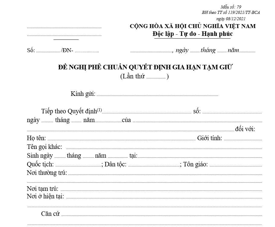 Mẫu đề nghị phê chuẩn Quyết định gia hạn tạm giữ Mẫu đề nghị phê chuẩn Quyết định gia hạn tạm giữ