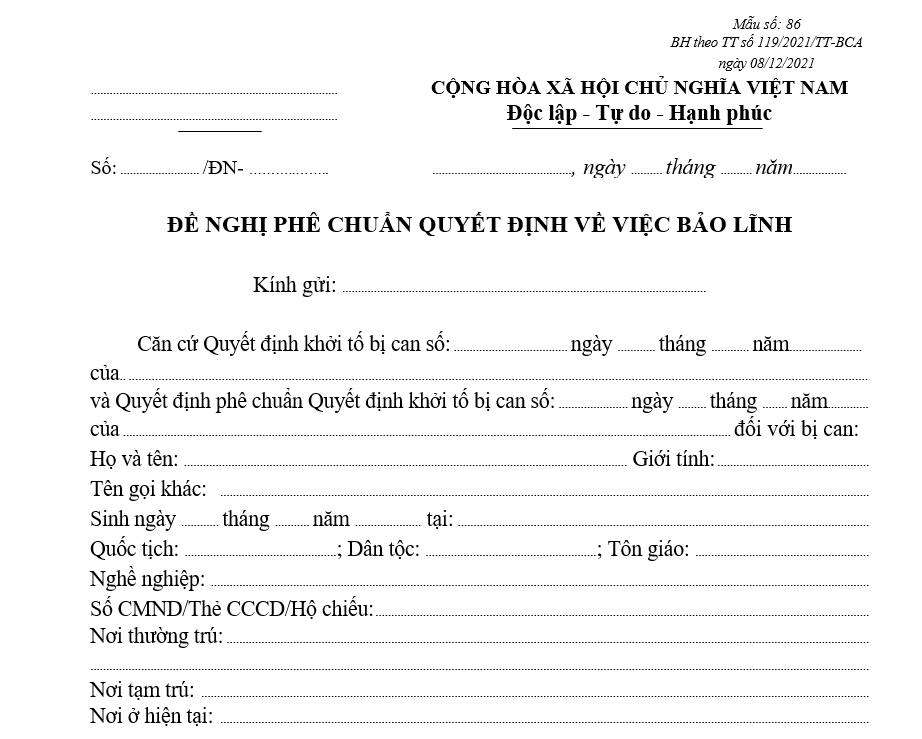 Mẫu đề nghị phê chuẩn Quyết định về việc bảo lĩnh Mẫu đề nghị phê chuẩn Quyết định về việc bảo lĩnh