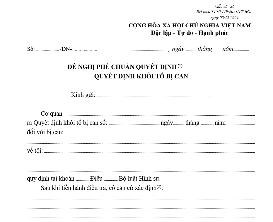 Mẫu đề nghị phê chuẩn quyết định bổ sung/thay đổi quyết định khởi tố bị can Mẫu đề nghị phê chuẩn quyết định bổ sung/thay đổi quyết định khởi tố bị can