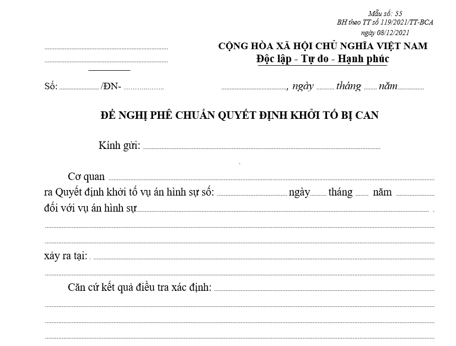 Mẫu đề nghị phê chuẩn quyết định khởi tố bị can Mẫu đề nghị phê chuẩn quyết định khởi tố bị can