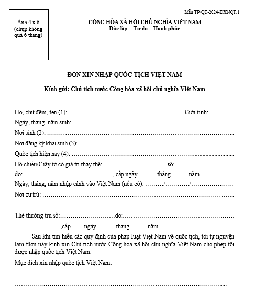 Mẫu đơn xin nhập quốc tịch Việt Nam Mẫu đơn xin nhập quốc tịch Việt Nam