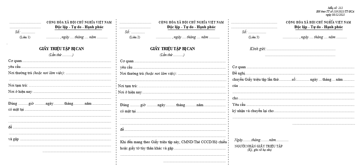 Mẫu giấy triệu tập bị can (bìa 100g/m2) Mẫu giấy triệu tập bị can (bìa 100g/m2)