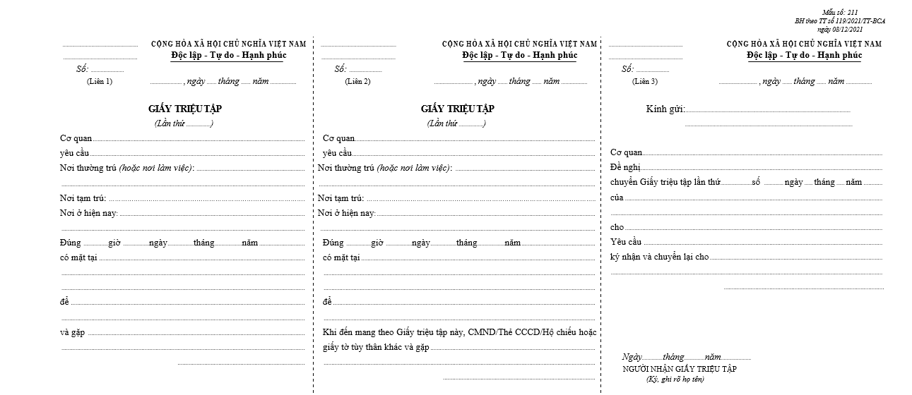 Mẫu giấy triệu tập (bìa 100g/m2) Mẫu giấy triệu tập (bìa 100g/m2)